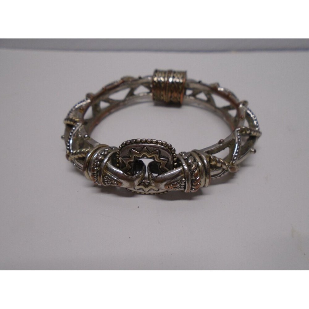Multi Tone Bracelet Open Work Metal Design Magnetic Closure Tribal Boho World